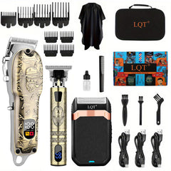 LQT hair clippers set LED display close-up shows battery status for easy charging planning
