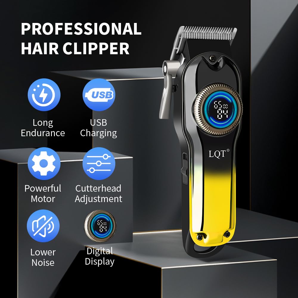 LQT Hair Clippers close-up on taper lever for adjustable cutting lengths.
