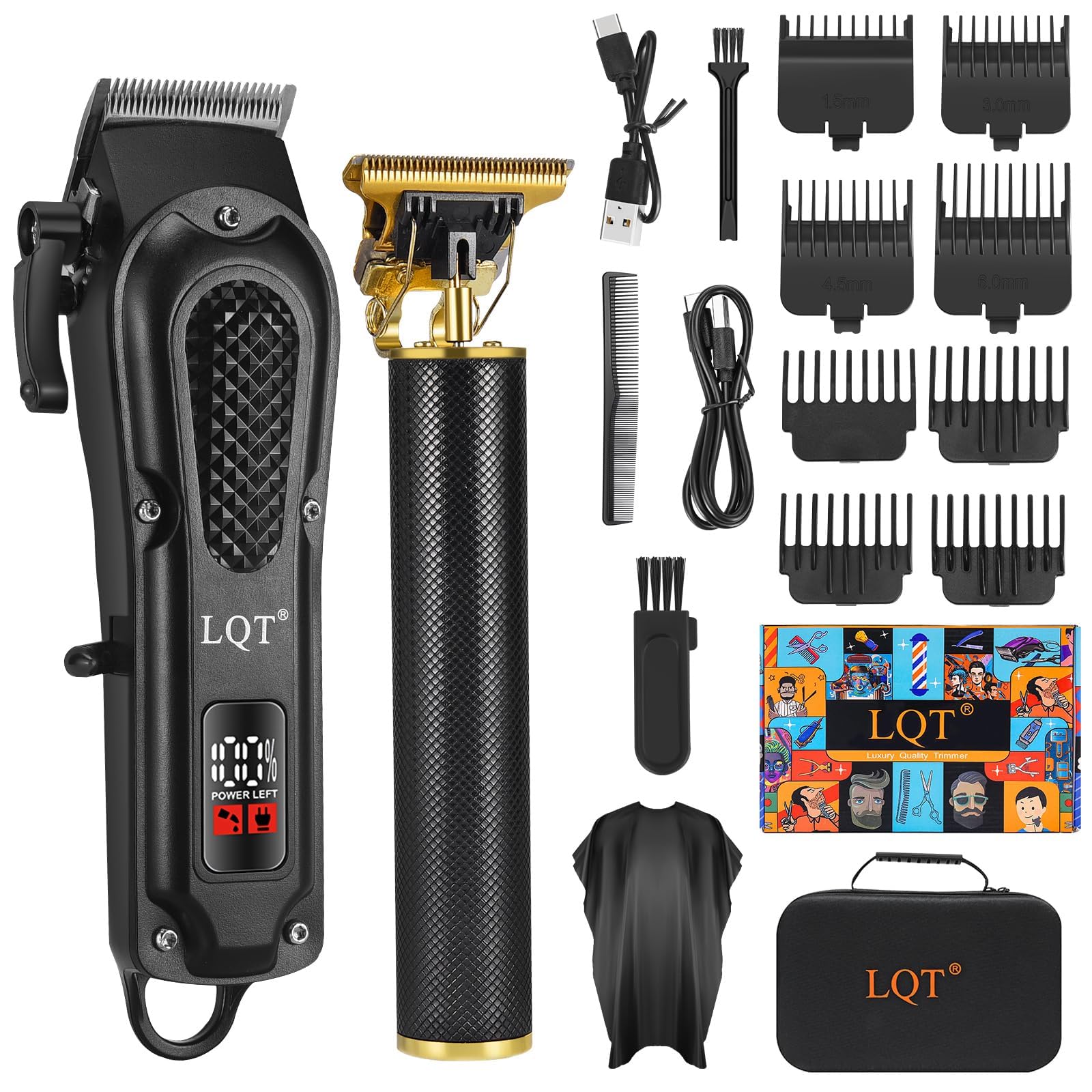 LQT Men's Pro Hair Clippers Kit LED display shows battery status for steady grooming.