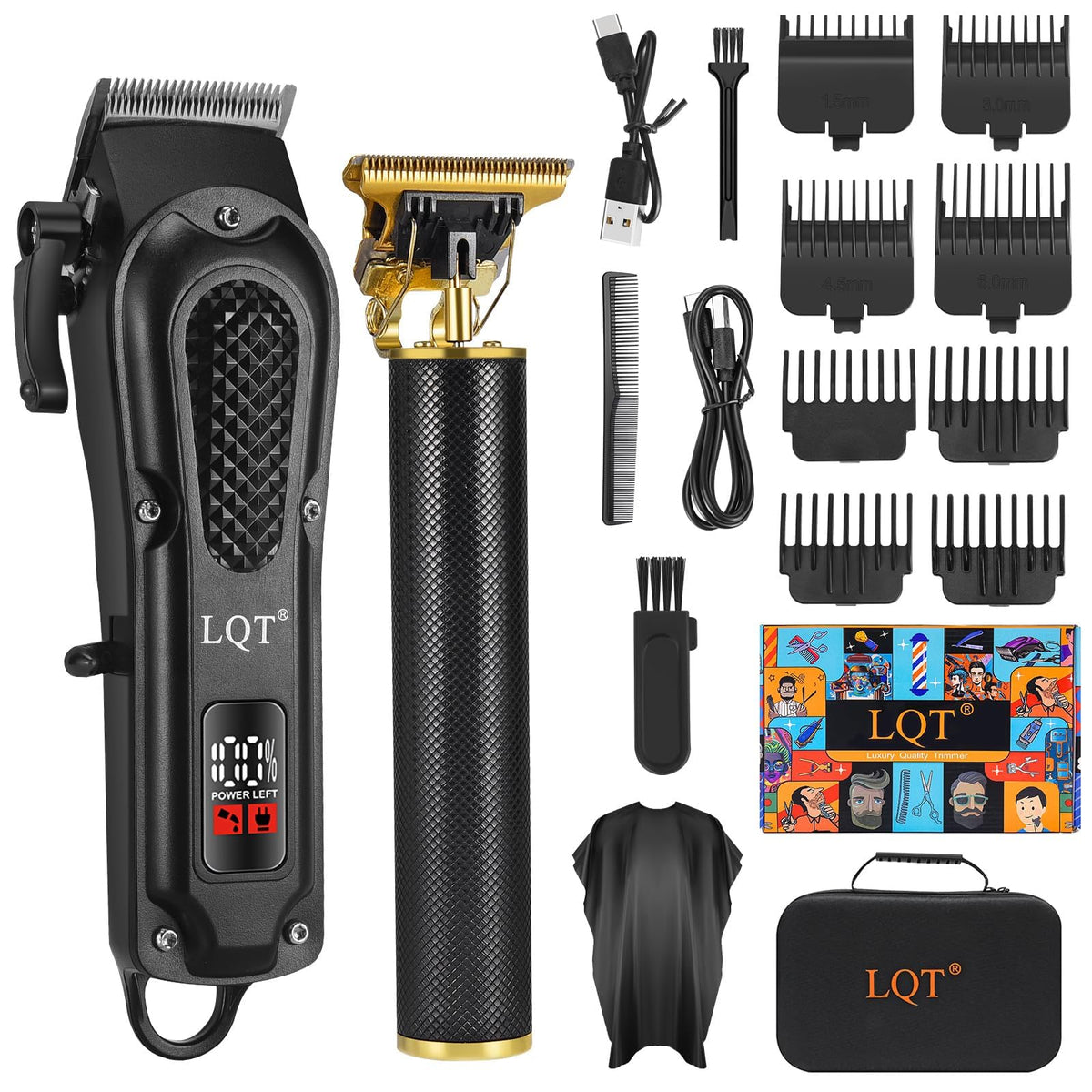 LQT Men's Pro Hair Clippers Kit LED display shows battery status for steady grooming.