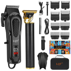 LQT Men's Pro Hair Clippers Kit LED display shows battery status for steady grooming.
