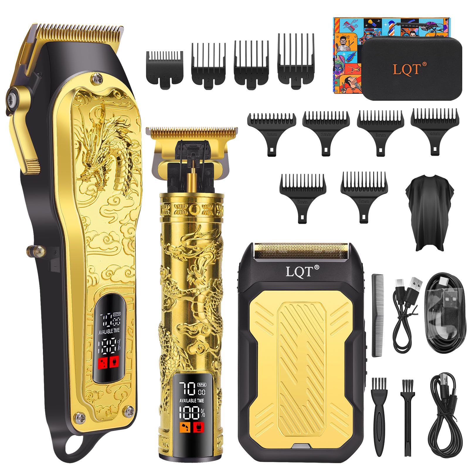 LQT professional 3-in-1 haircut set with gold LED display enables precise at-home styling.