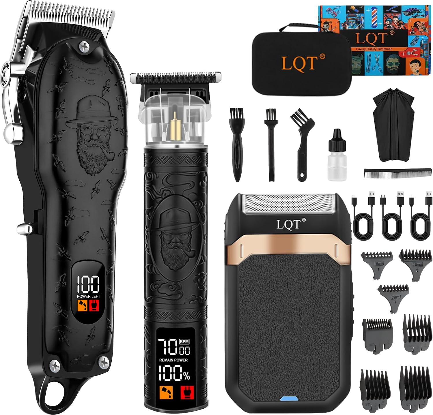 LQT professional hair clipper set front view showing durable metal body for home grooming