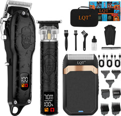 LQT professional hair clipper set front view showing durable metal body for home grooming