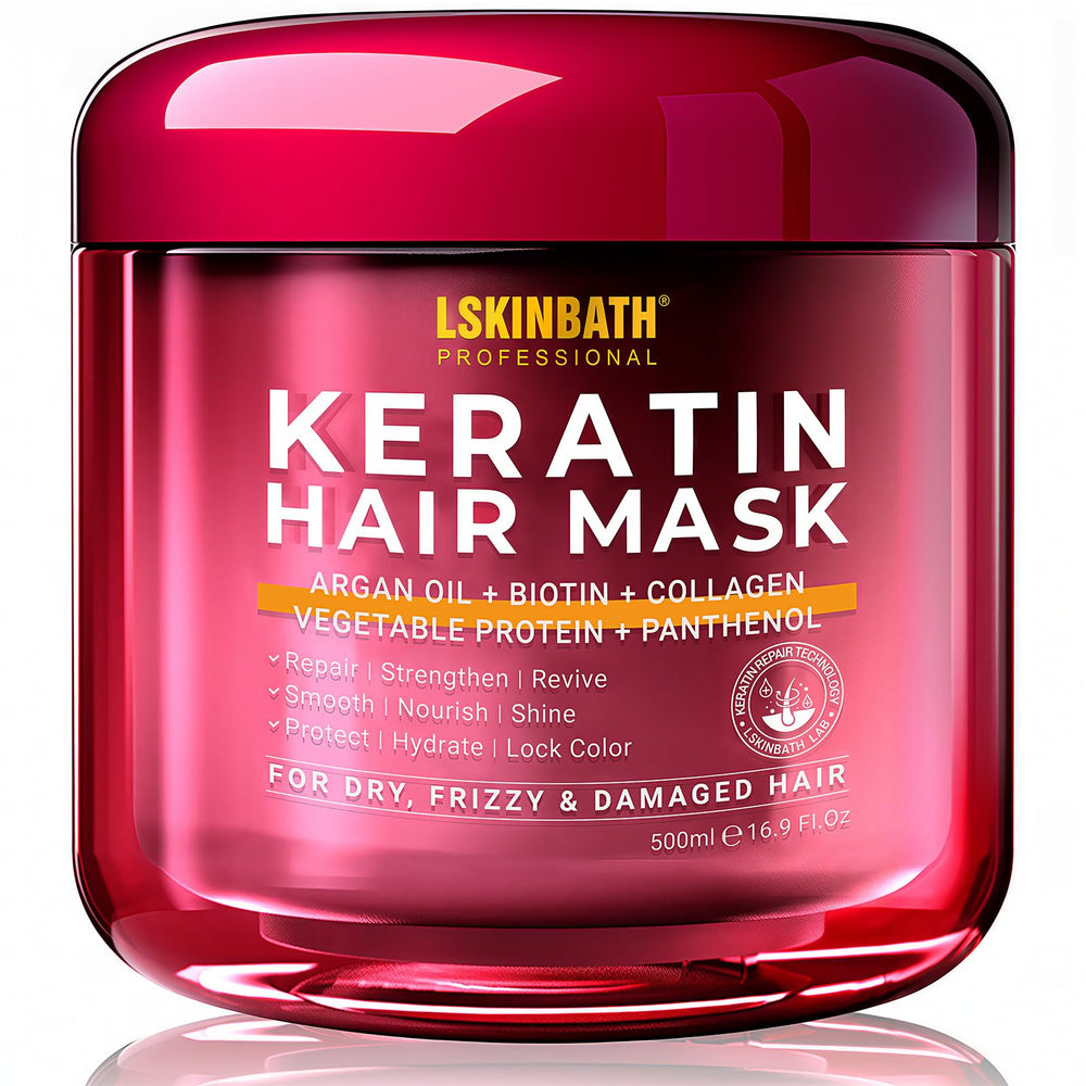 LSKINBATH Keratin Repair bottle close-up showing deep conditioning for damaged hair