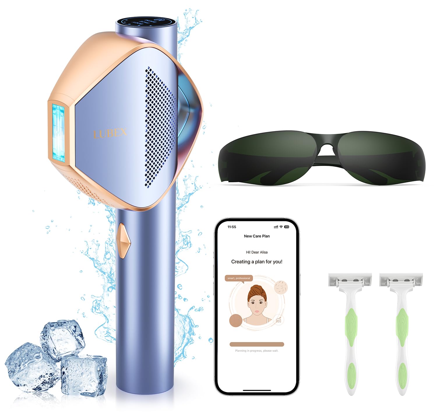 LUBEX Smart IPL device front view ready for at-home hair removal sessions.