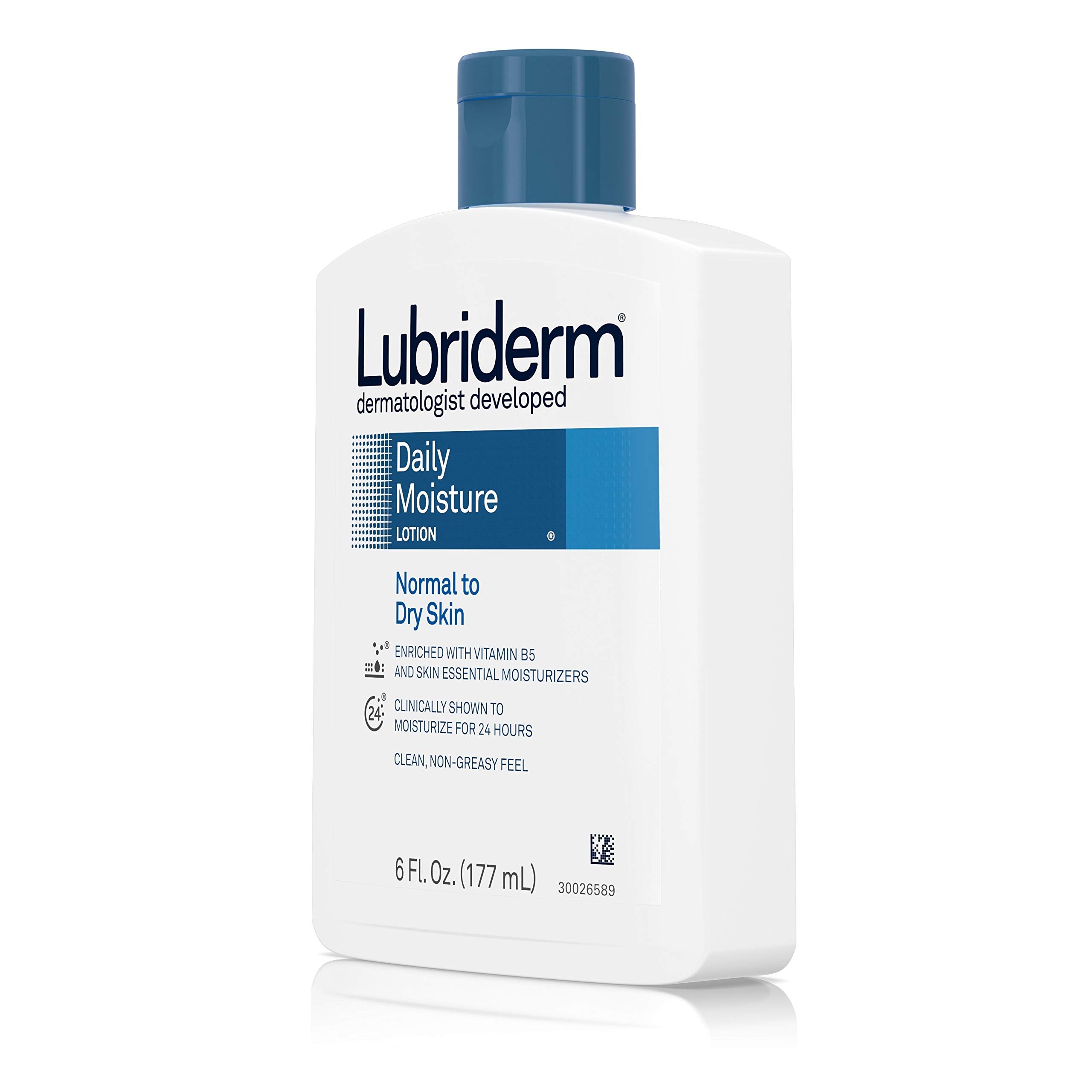 Lubriderm Daily Moisture non-greasy finish on skin suggests clean, comfortable feel after activities.