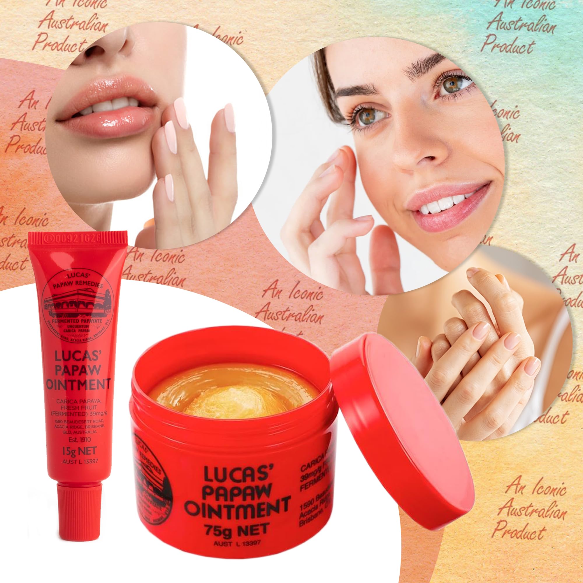 Lucas Papaw ointment on lips and skin providing gentle conditioning