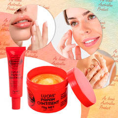 Lucas Papaw ointment on lips and skin providing gentle conditioning