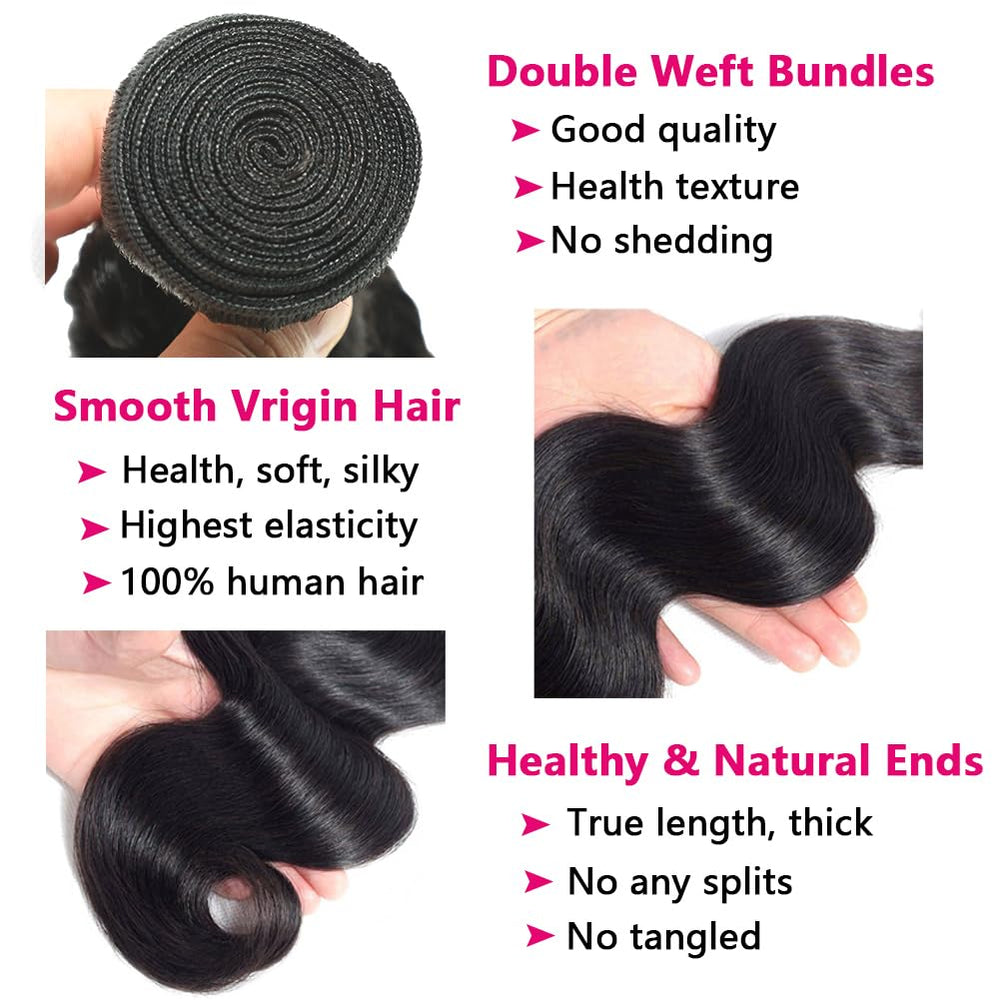 Lucasha Brazilian body wave 3 bundles with closure packaging view shows a ready-to-wear kit.