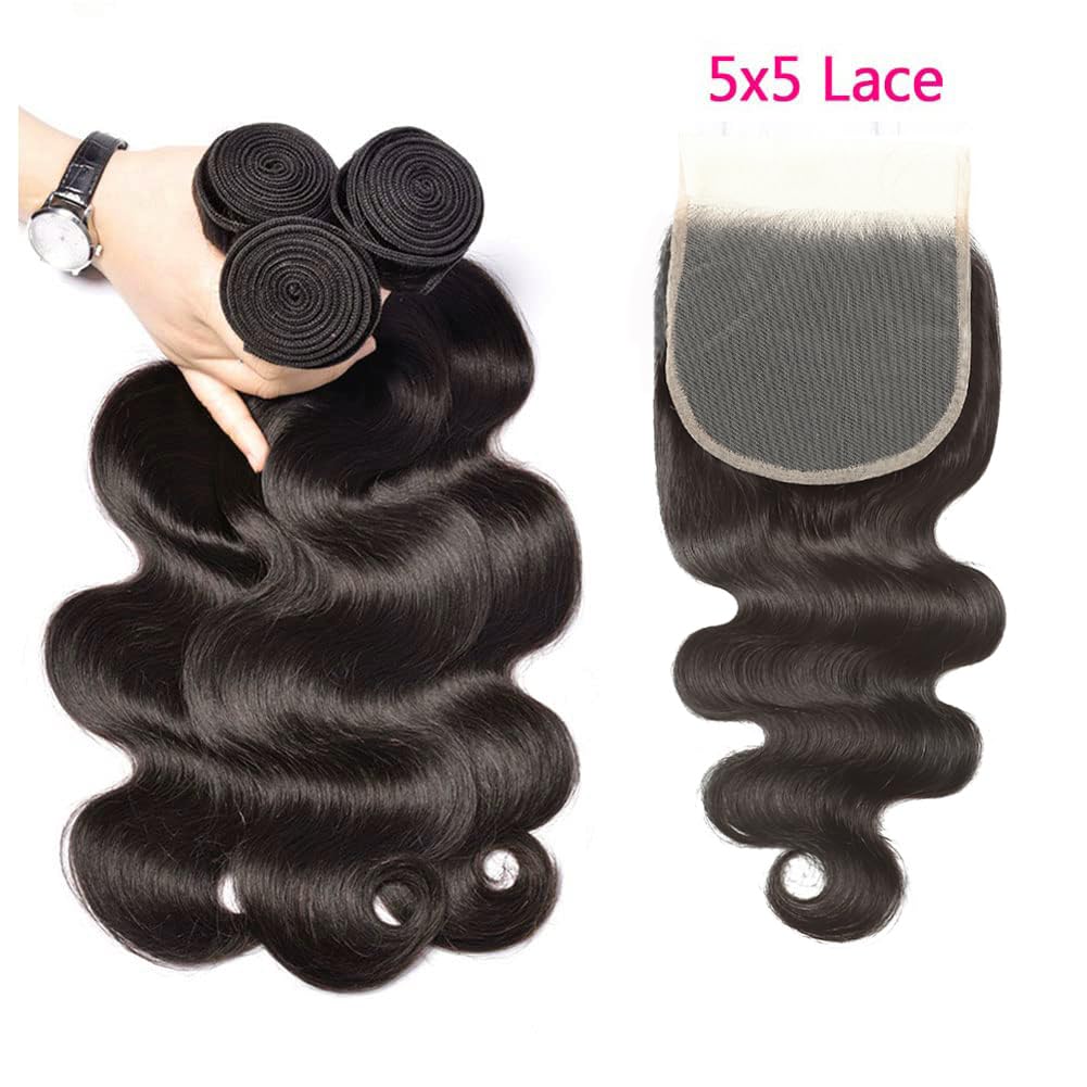 Lucasha natural-color body wave bundles closure weft dense look offers fuller volume.