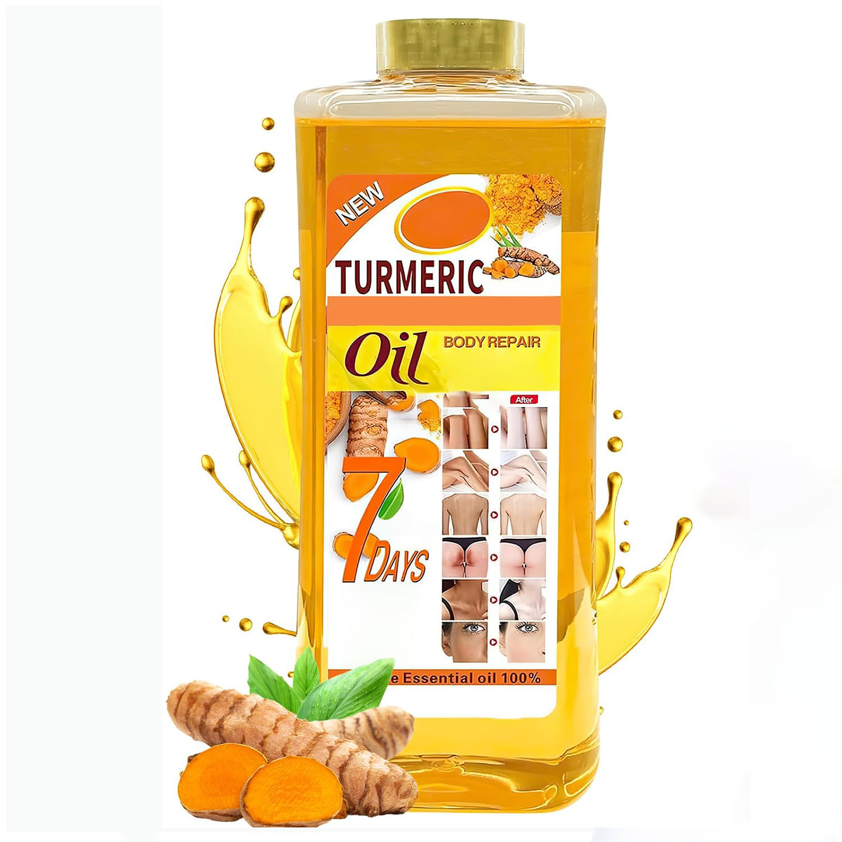 Lucift Soft 7 Turmeric Oil bottle pour for smooth, radiant skin nourishment.