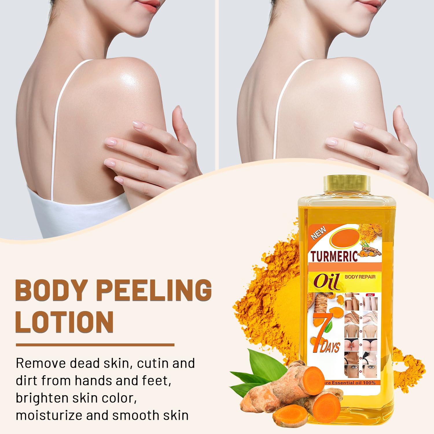 Lucift Soft 7 Turmeric Oil with ginger and vitamin E for nourishment.