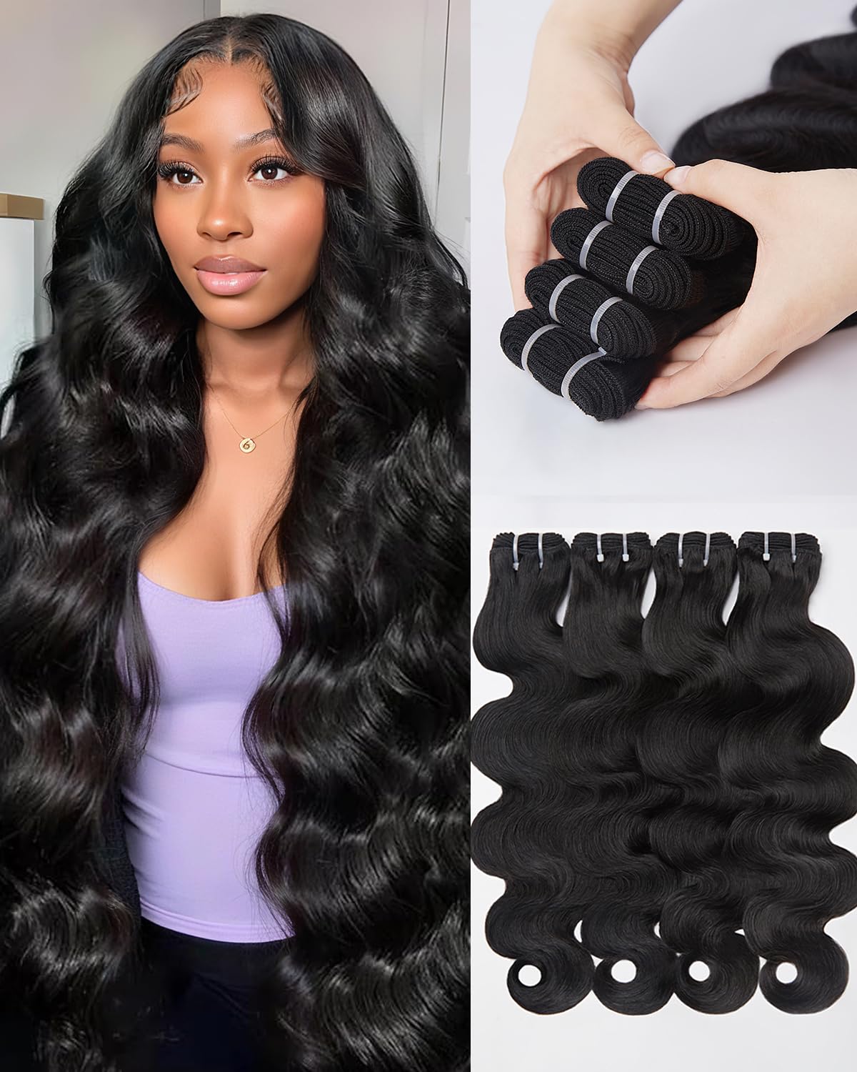 Lucklady 16A raw bundles body wave 18in natural texture for seamless installs