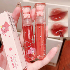 LuckNest Bear Lip Glaze tube closeup shows rich color and hydration.