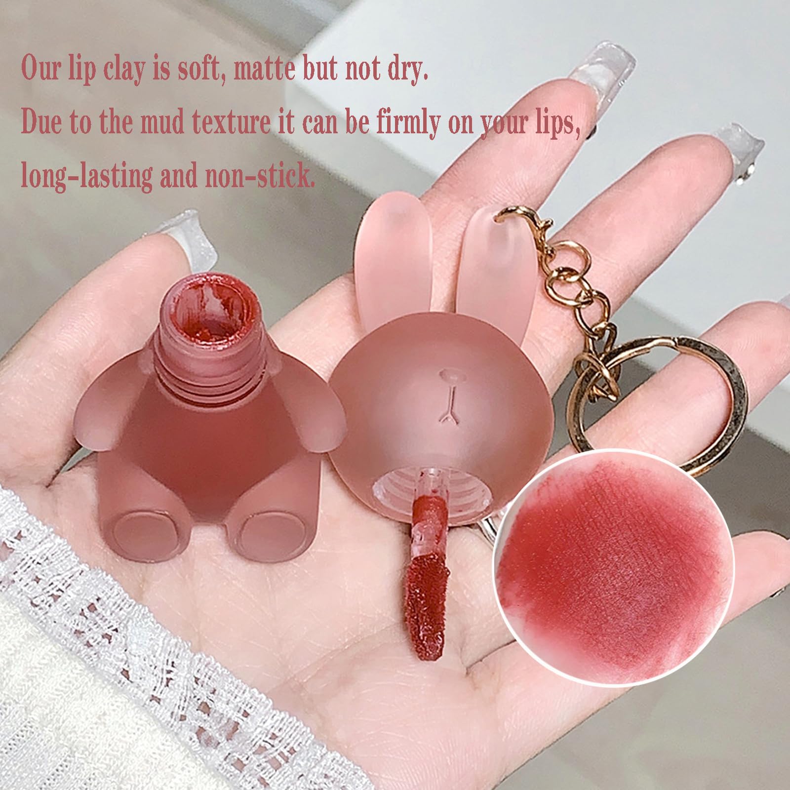 LuckNest waterproof lip matte swatch emphasizes long-lasting, smudge-free color.