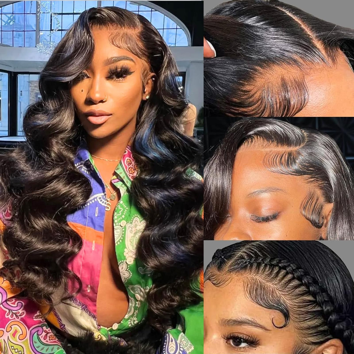 LUCKOKOS 30-inch body wave lace front wig displays natural hairline for daily wear.