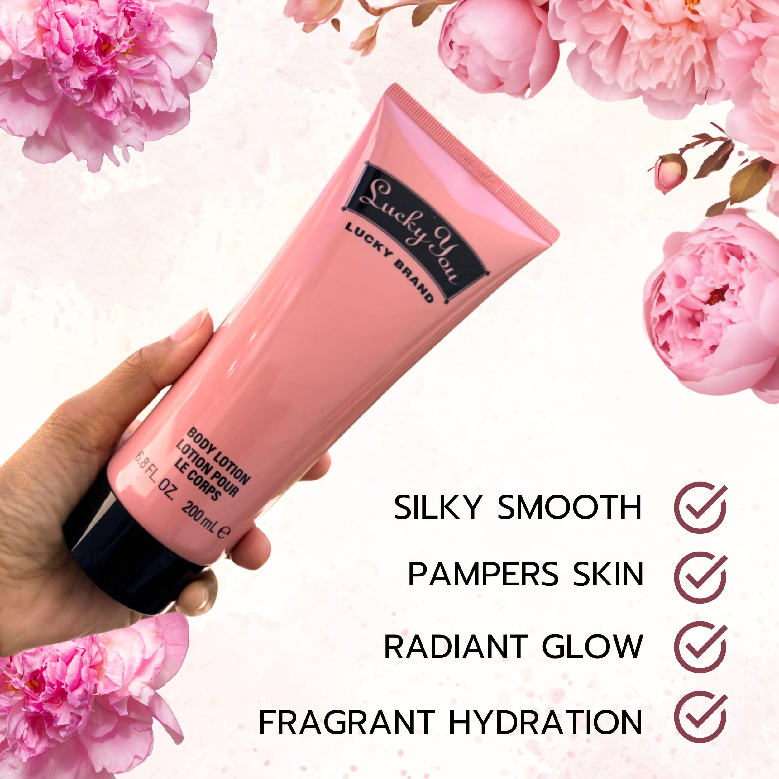 Lucky Brand Lucky You body lotion creamy texture for smooth skin.
