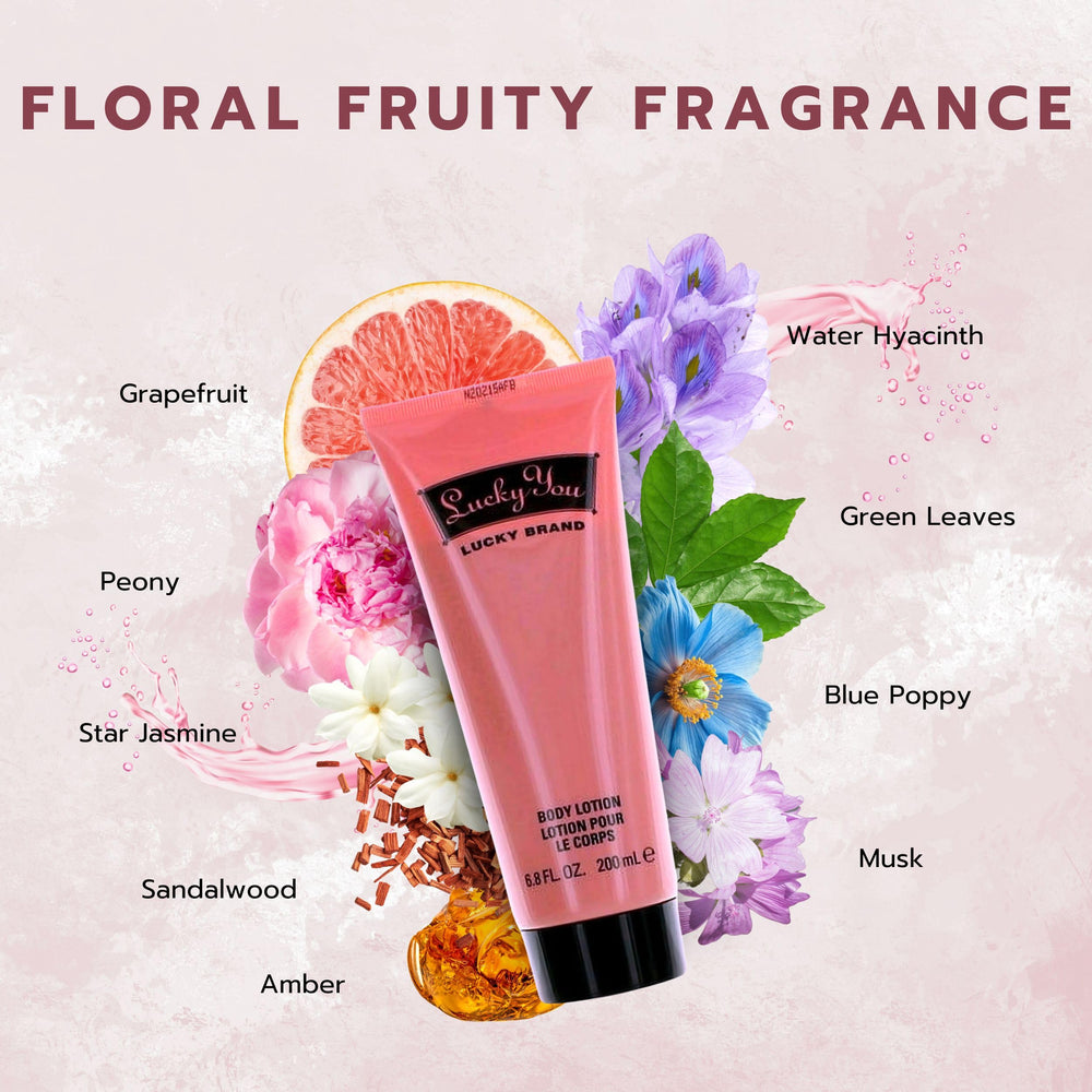 Lucky You lotion packaging highlights fragrance collection.