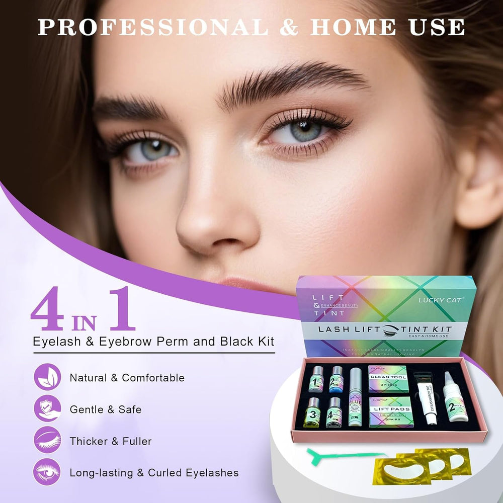 Lucky Cat brow lamination pads and brush shape natural, lifted brows.