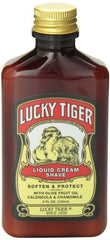 Lucky Tiger Liquid Cream Shave featuring calendula and chamomile soothes sensitive skin.
