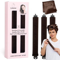 Luckybear heatless curls overnight rods brown set shown for no-heat, damage-free curl results by morning.