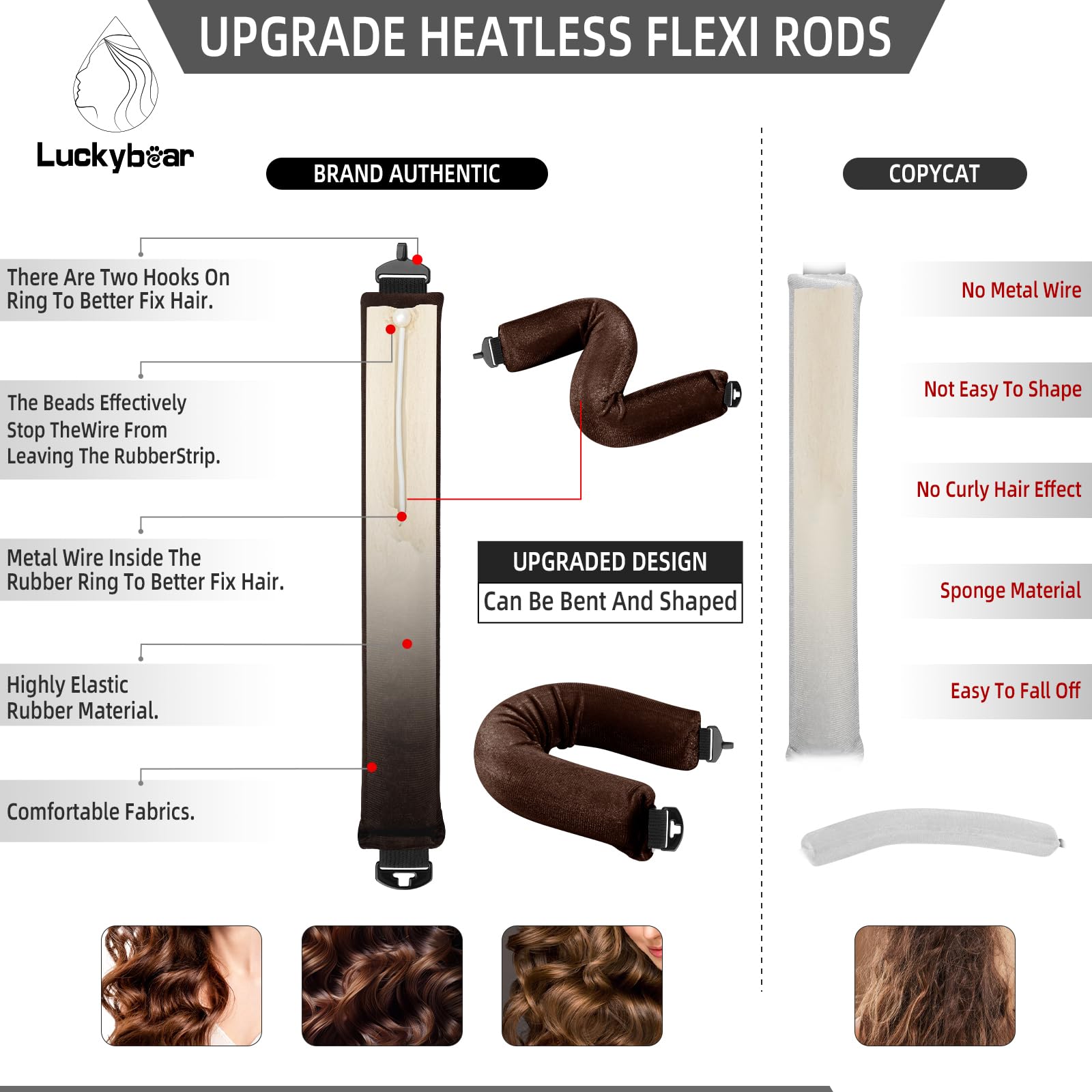 Luckybear jumbo flexi rods for all hair types enabling defined curls.