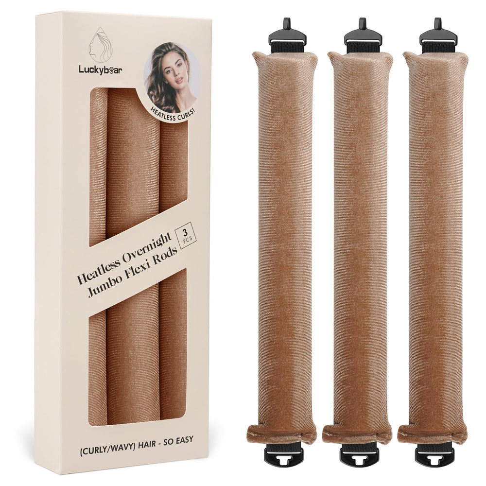 Luckybear overnight heatless curler jumbo khaki set for easy, damage-free curls overnight
