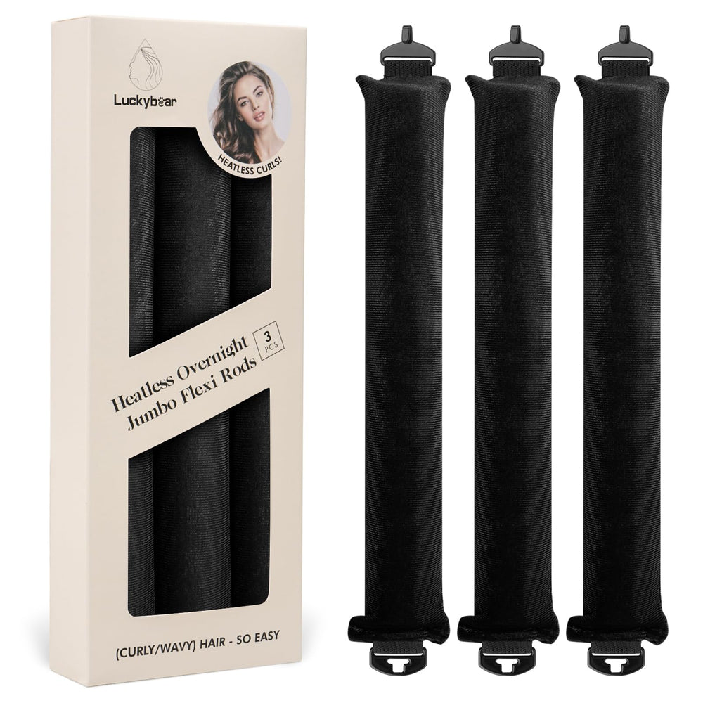 Luckybear overnight heatless hair curler packaging shows portable styling set for on-the-go touch-ups