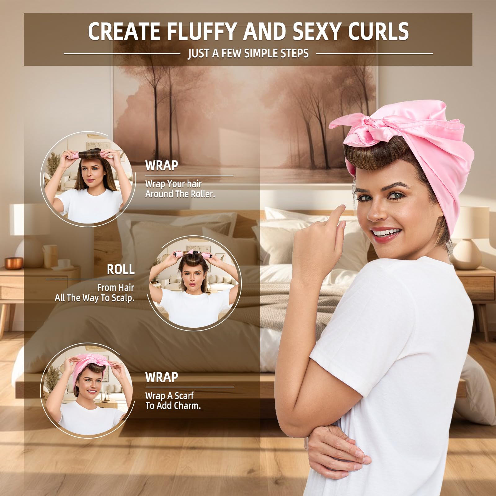 Luckybear satin surface prevents snagging during sleep for a waking curl boost.