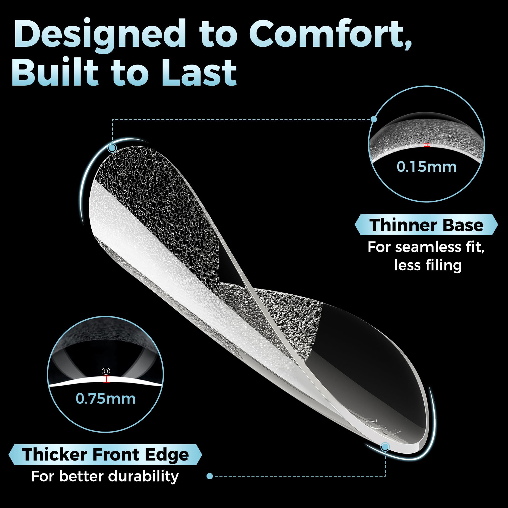 Luckyfairy front-thickened tips resist cracking for daily wear.