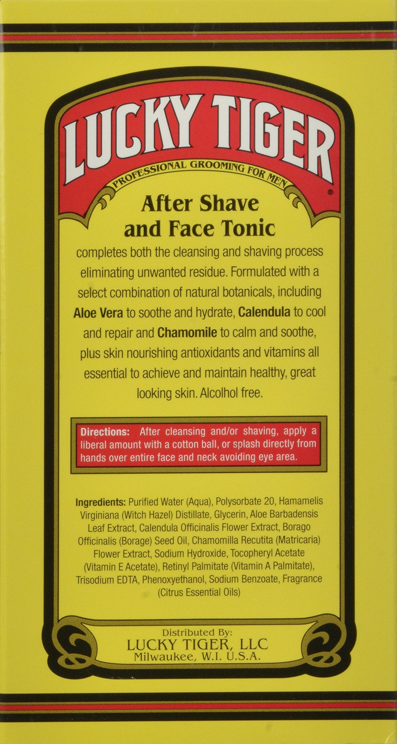 Lucky Tiger Face Tonic application demonstrates soothing hydration after shaving.