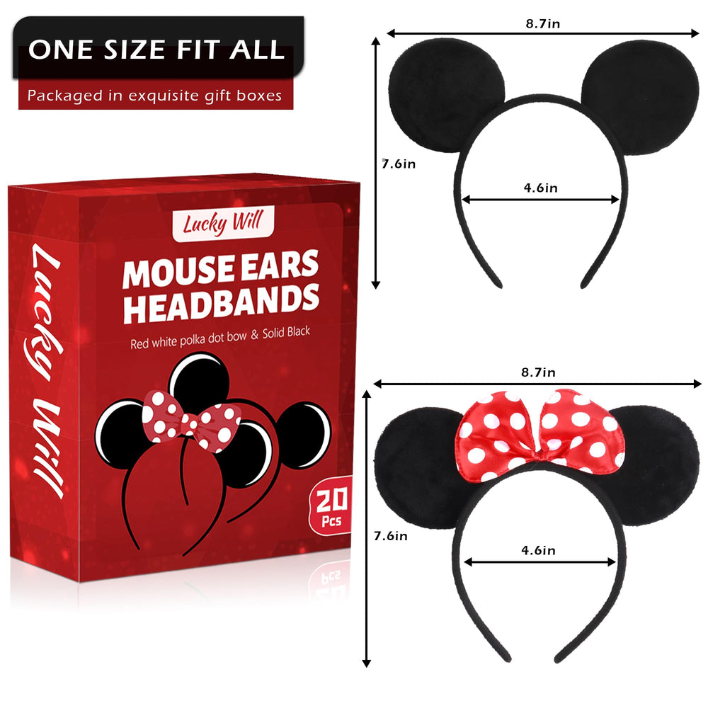Lucky Will 20-pack mouse ears headbands, bulk set for events and classrooms