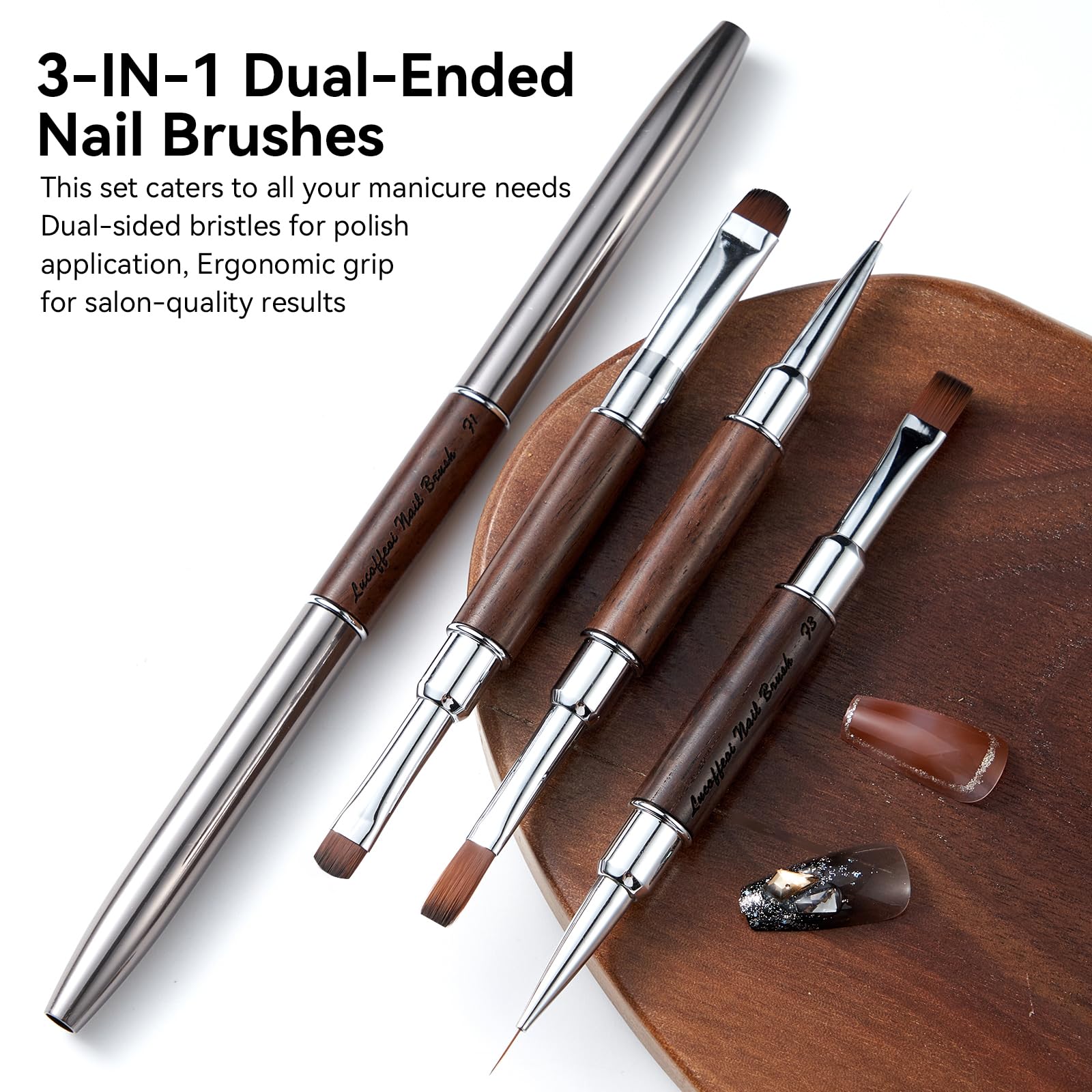 Lucoffeoi Nail Art Clean Up Brushes with oval head for smooth gel application