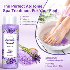 LUCOTIYA Coconut Lavender Foot Soak Salts bag emphasizes hydration for dry, cracked feet
