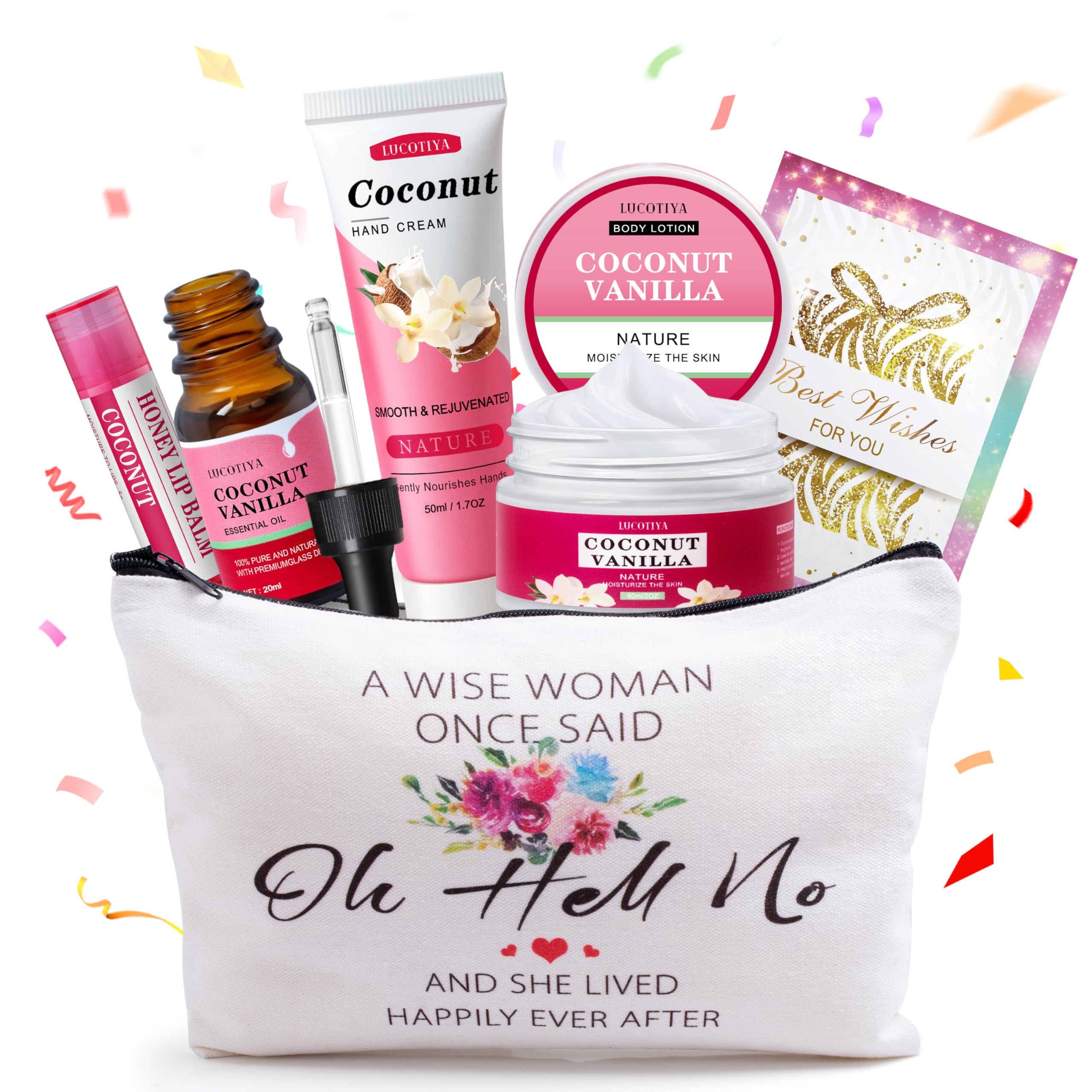 LUCOTIYA coconut vanilla spa set travel-size packaging for on-the-go pampering