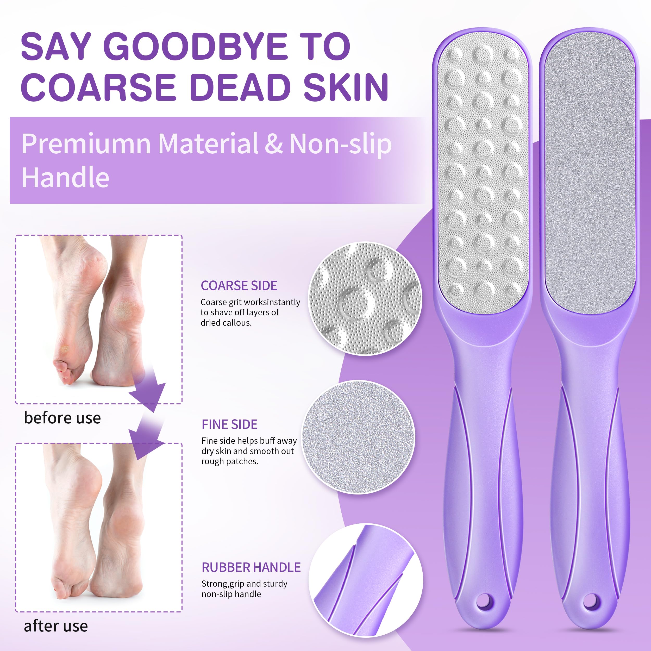 LUCOTIYA Foot File offers coarse and fine sides for smoothing dry feet after soaking