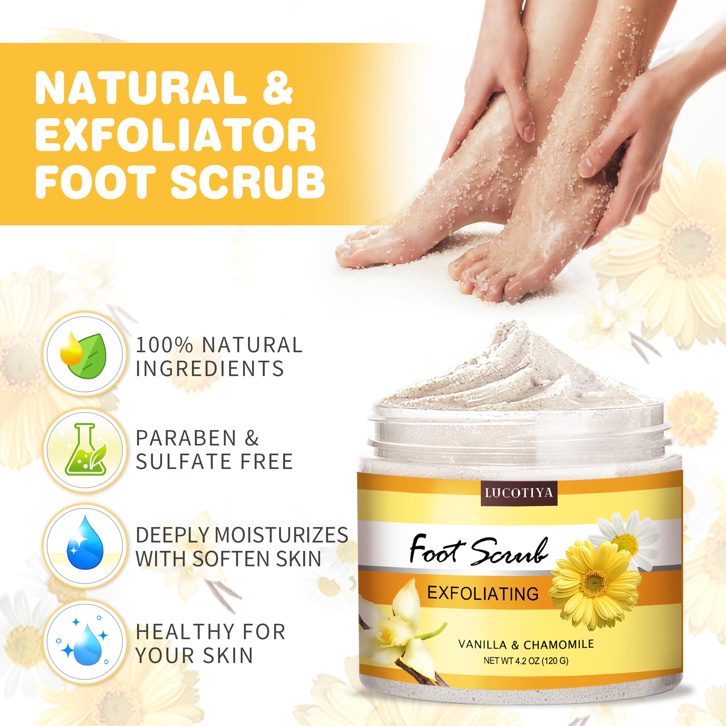 LUCOTIYA Foot Scrub for refreshed, softer feet.