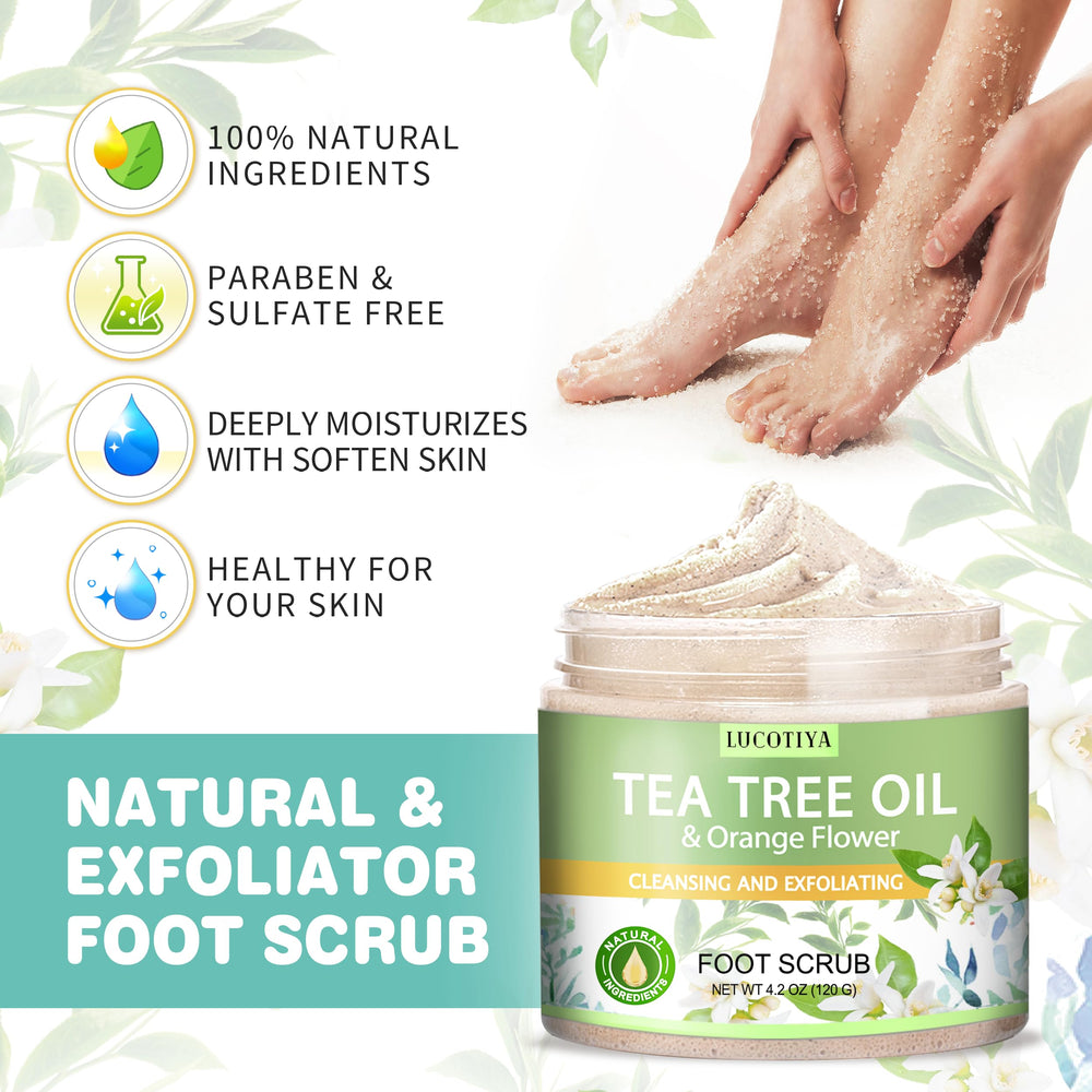 LUCOTIYA foot scrub exfoliates rough skin for smoother feet.
