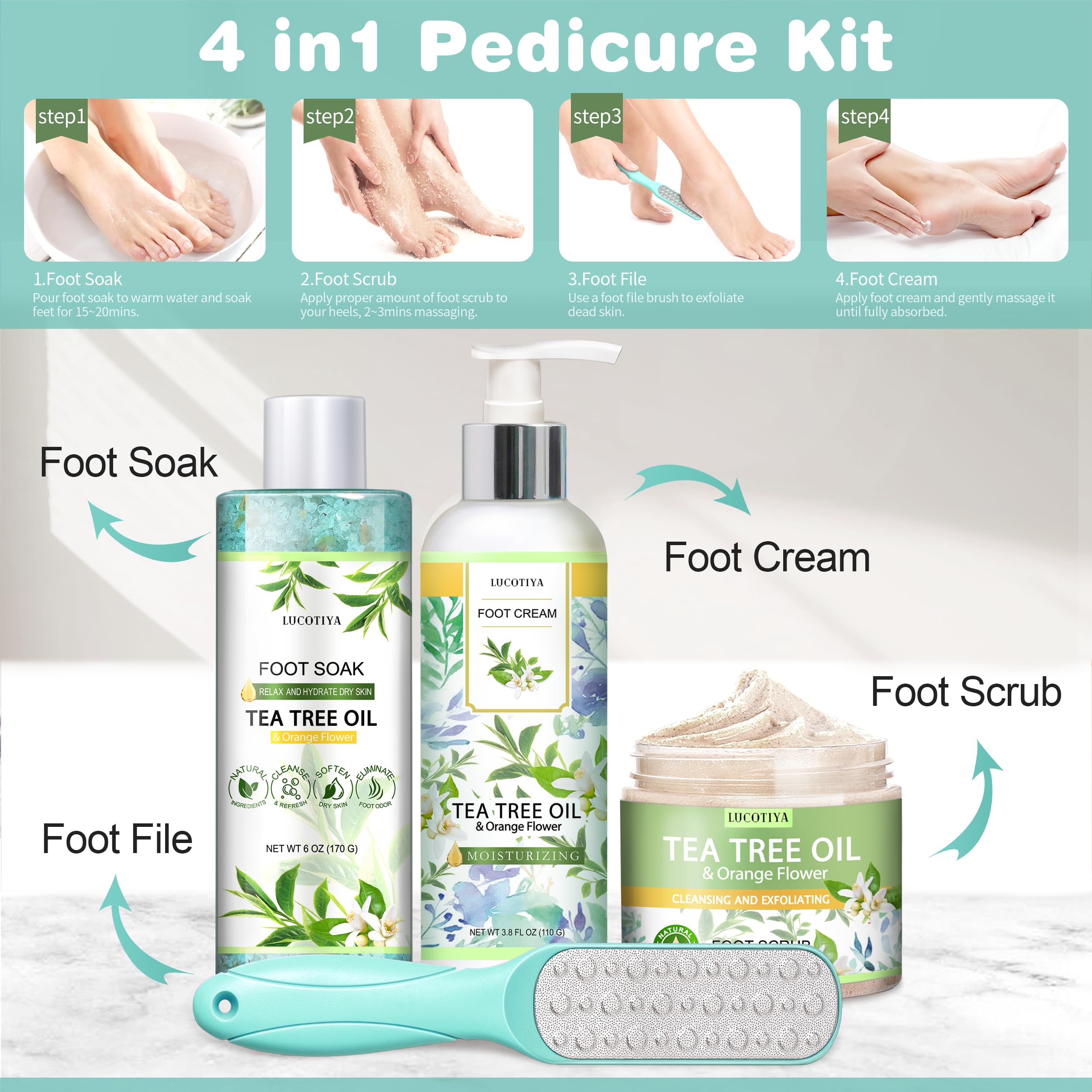 LUCOTIYA pedicure kit ready for a relaxing home foot spa routine.