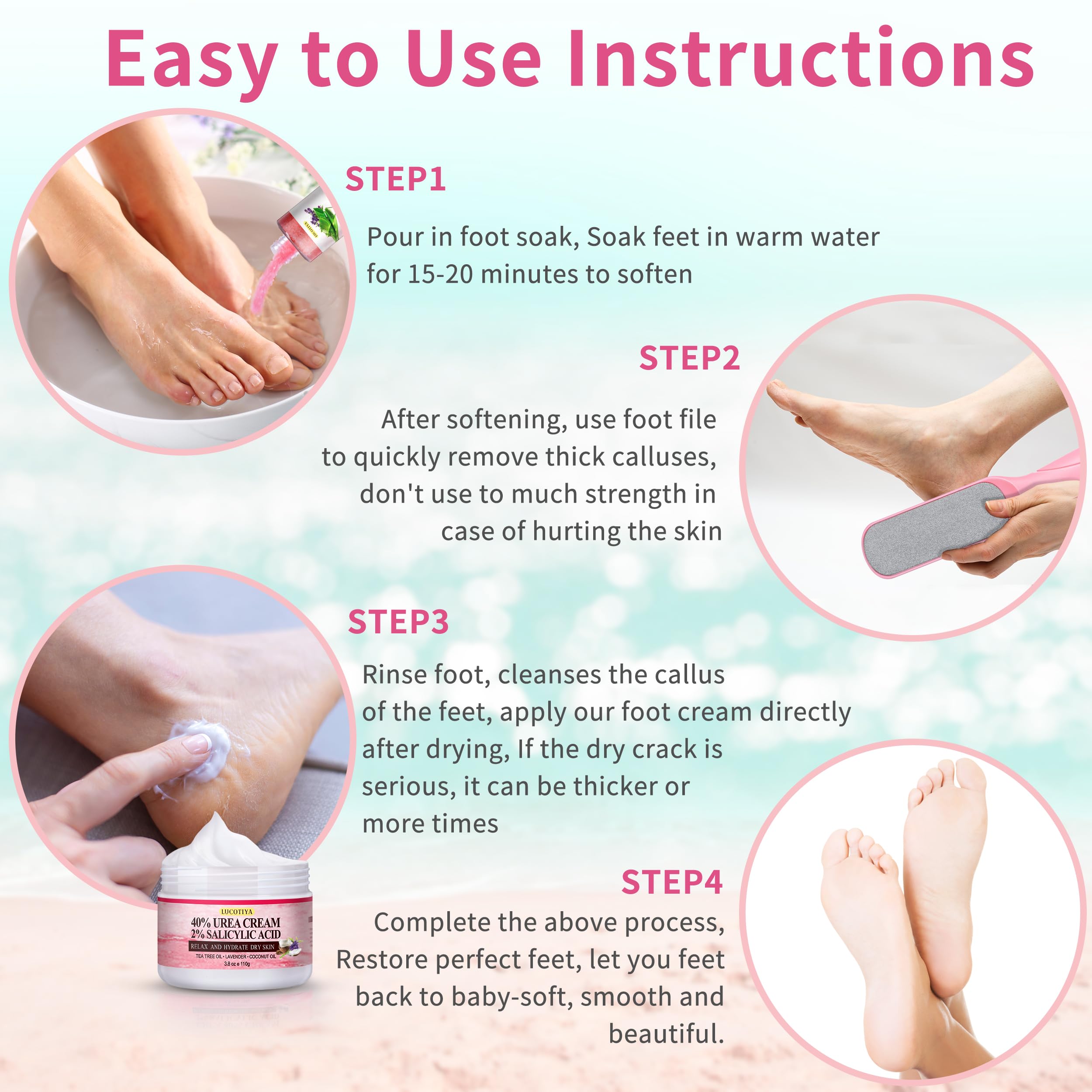 Luctiya foot care routine collection — convenient trio for home pedicure and pampering.
