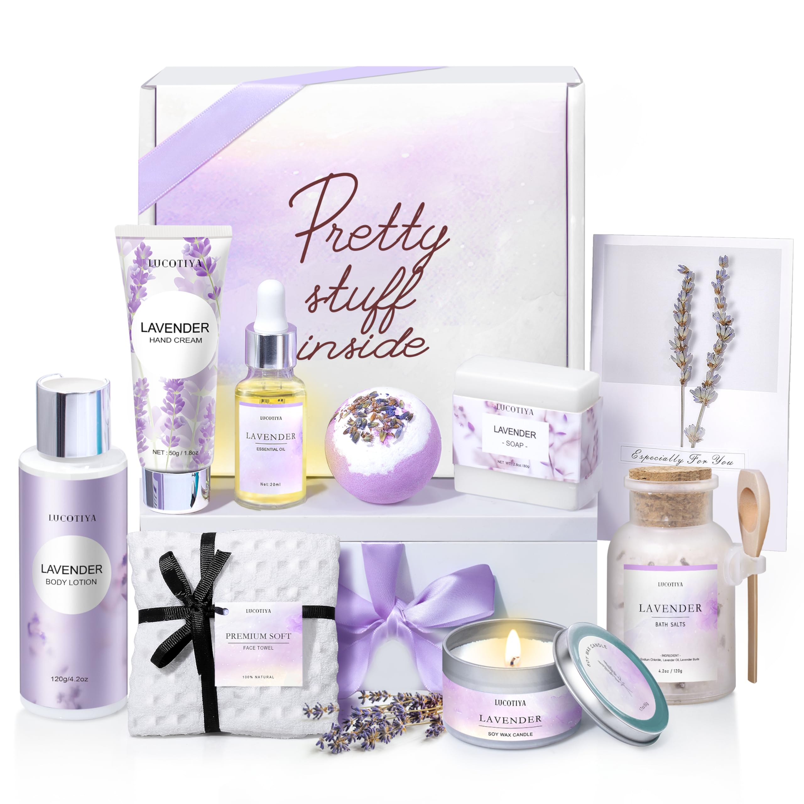 LUCOTIYA lavender gift box presents premium spa set ideal for gifting and mindful self-care.