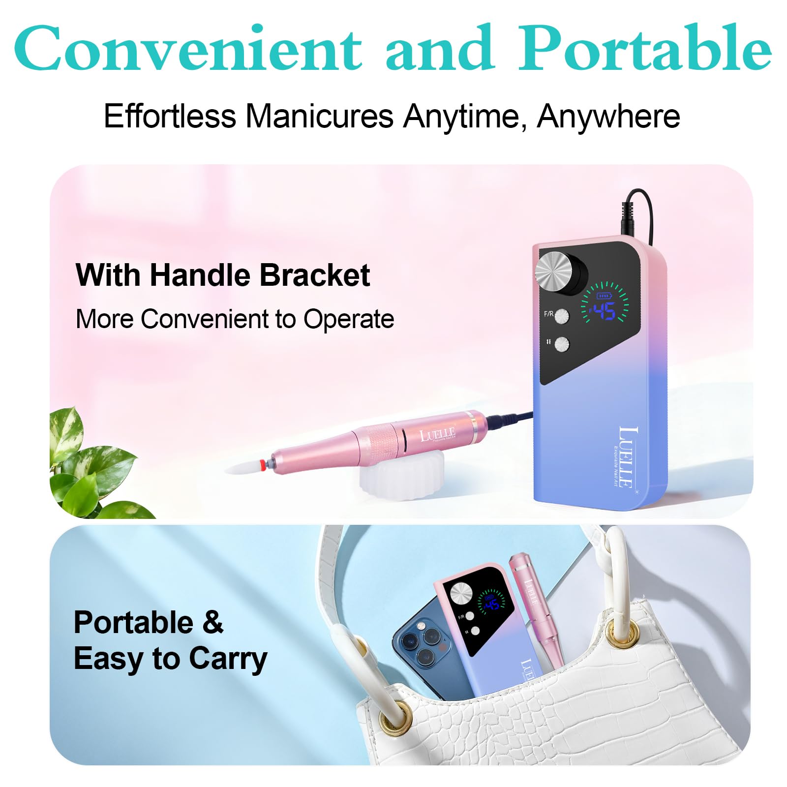 LUELLE handpiece holder keeps the workspace tidy.