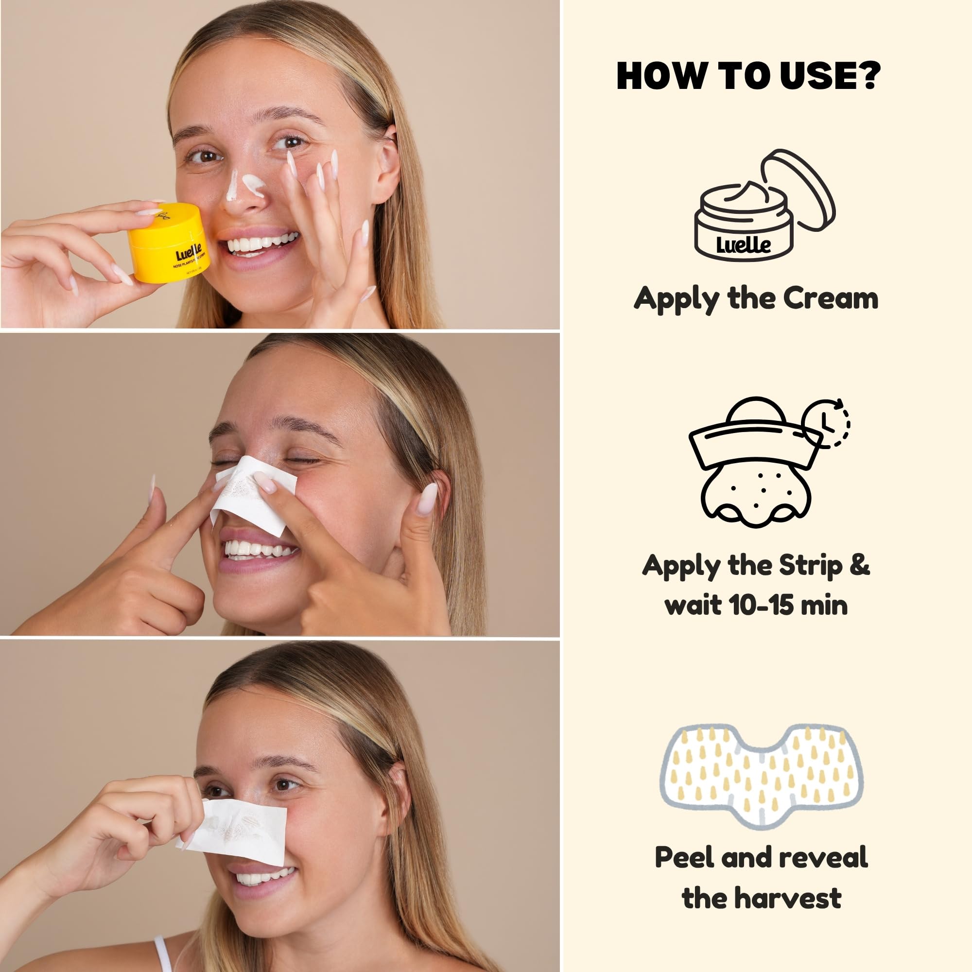 Luelle Pore Strips on the nose for targeted cleansing