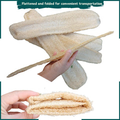 LUFAFY natural loofah sponge close-up highlighting plant-based fibers for skin-friendly cleansing.