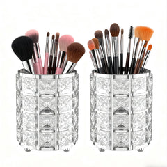 LUGUNU makeup brush holder with crystal bling keeps brushes neatly organized on the vanity.