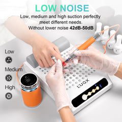L'UGX Brushless Turbo Fan close-up highlights powerful suction for efficient dust capture.
