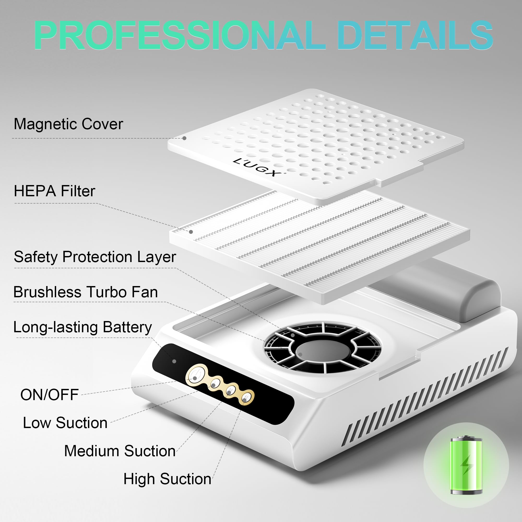 L'UGX Ergonomic hand-pillow close-up highlights comfortable support during longer appointments.
