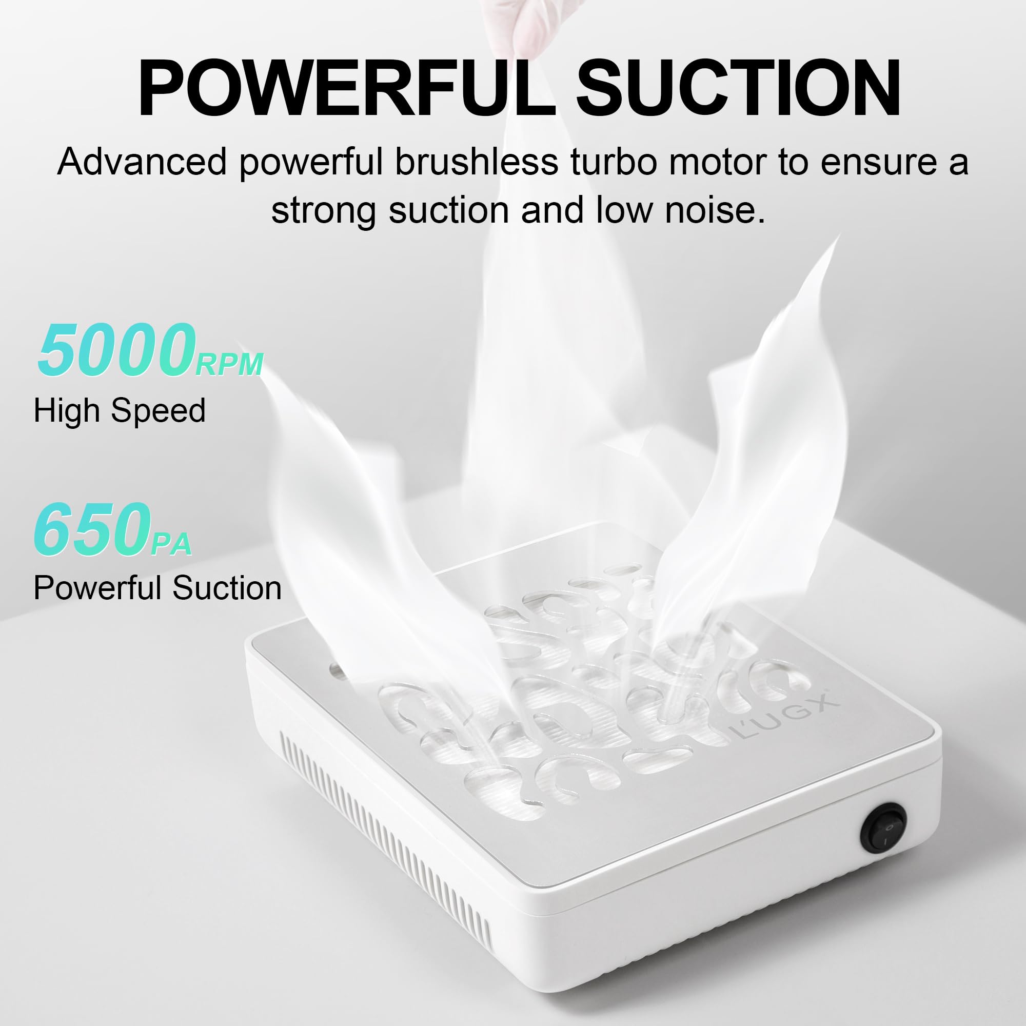 L'UGX Nail Dust Collector motor inside emphasizes efficiency and low noise
