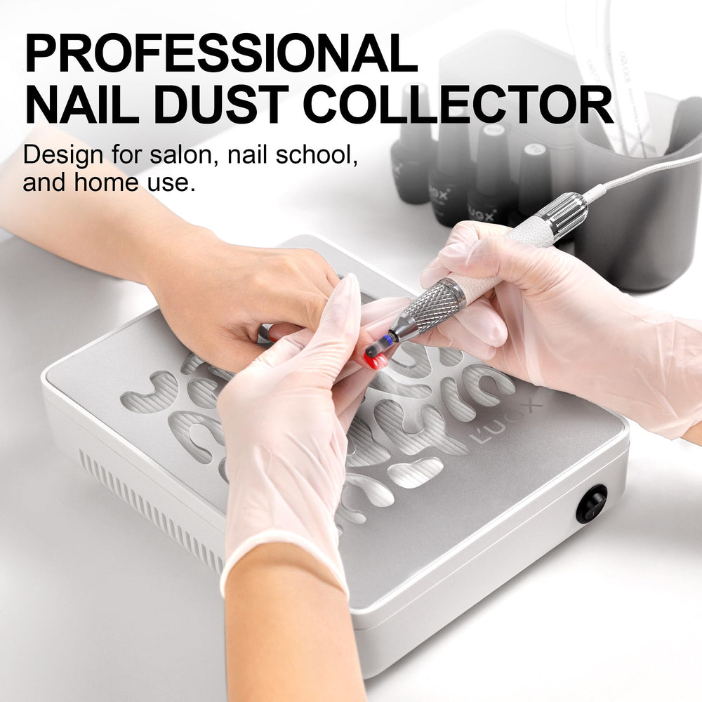 L'UGX Nail Dust Collector side panel highlights compact design for salons